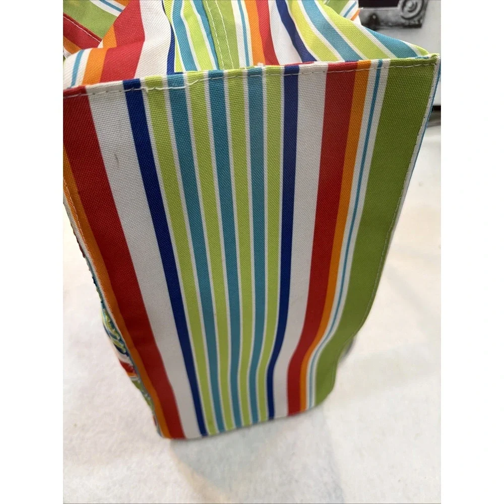 Collapsible Folding Basket Stripped Picnics Flea Market Grocery Store Tote Trave
